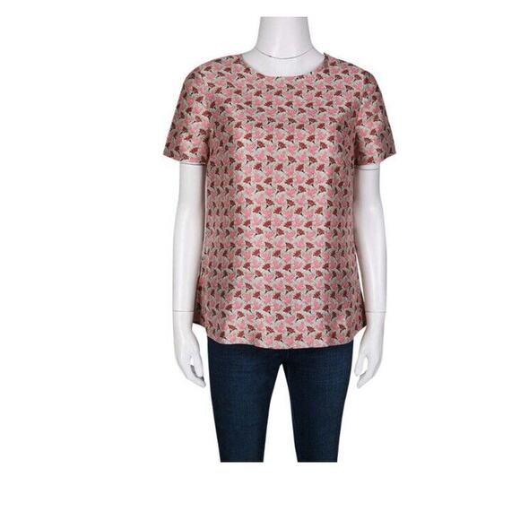 Tory Burch Top Womens Sz 4 Multi Dove Lotus Floral Print Silk Gazar Lined Zip - Picture 3 of 10